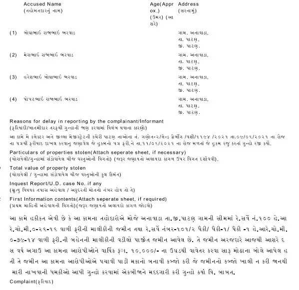 બનાવ@પાટણ: વાવેતર કરવા આપેલ જમીન પચાવી પાડી, 4 ઇસમ વિરૂધ્ધ ગુનો દાખલ