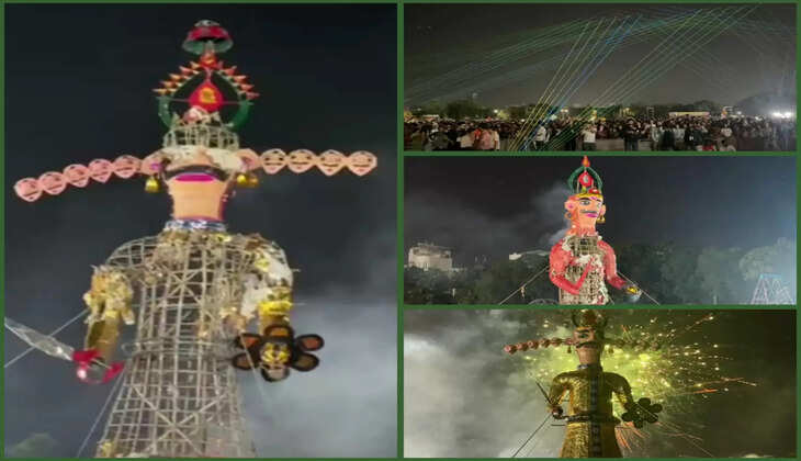 રીપોર્ટ@રાજકોટ: 60 ફૂટ ઊંચા રાવણના પૂતળાનું દહન કરવામાં આવ્યું