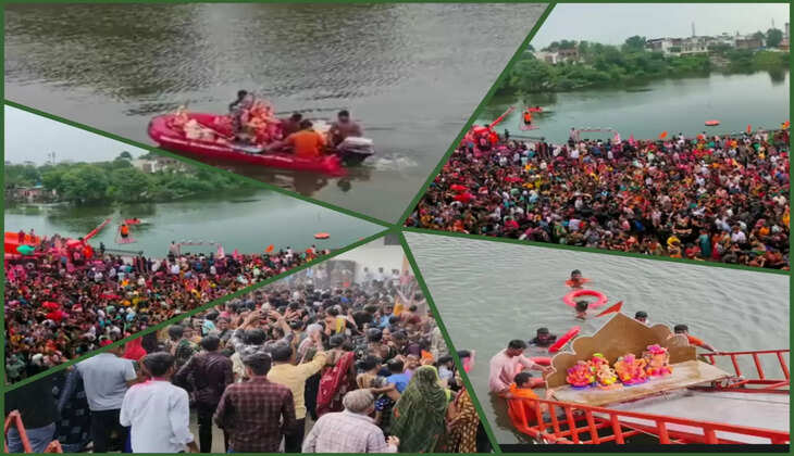 રિપોર્ટ@મહેસાણા: ફાયર વિભાગના કર્મીઓ દ્વારા  ફાયર સ્ટેશન પાસે આવેલા તળાવમાં 2000થી વધુ ગણપતિજીની મૂર્તિઓનું વિસર્જન કરાયું