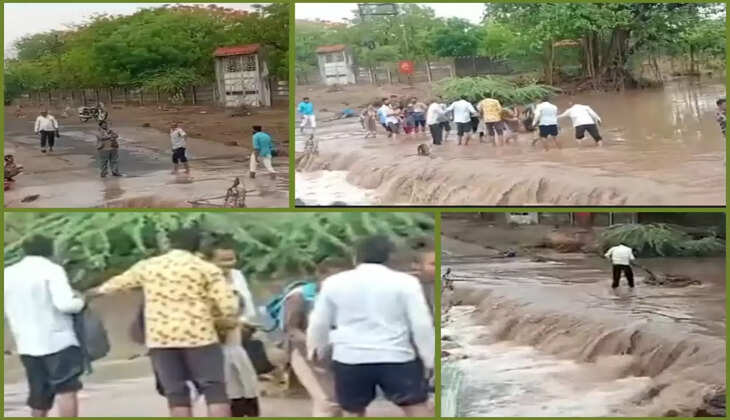 ઘટના@જામનગર: કાલાવડમાં અચાનક પૂલ તૂટતા સ્કૂલ બસ અટવાઈ બાળકો ફસાયા