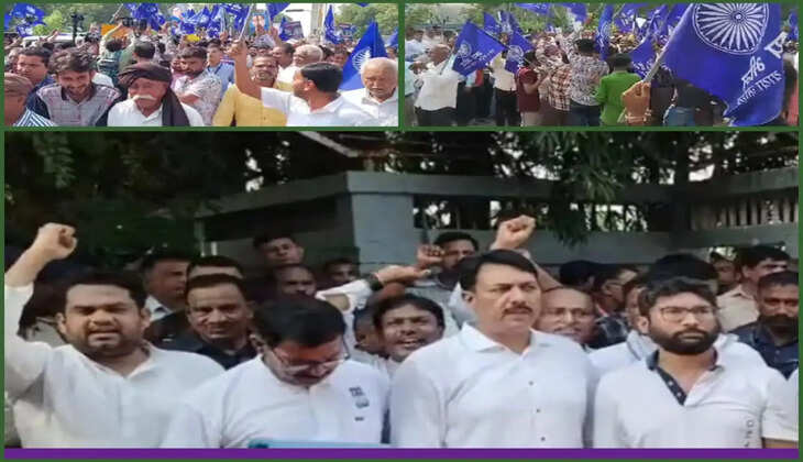 વિરોધ@ગાંધીનગર: જિજ્ઞેશ મેવાણી સહિતના કોંગ્રેસના નેતાઓ અને કાર્યકરો દ્વારાભારે સૂત્રોચ્ચારો સાથે રેલી