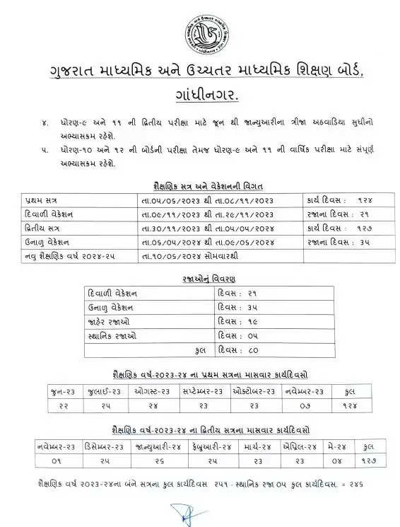 Gujarat Education Calander 2023