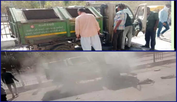 રિપોર્ટ@ડીસા: નગરપાલિકાની કચરાની ગાડીમાં આકસ્મિક આગ લાગતા દોડધામ મચી